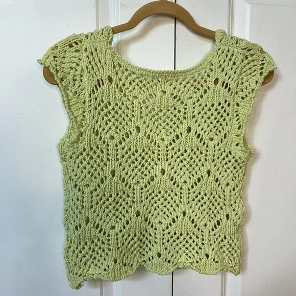 Free People free-est Alicia Fauxchet Top Green Open Knit  Sweater Tank - Picture 4 of 4